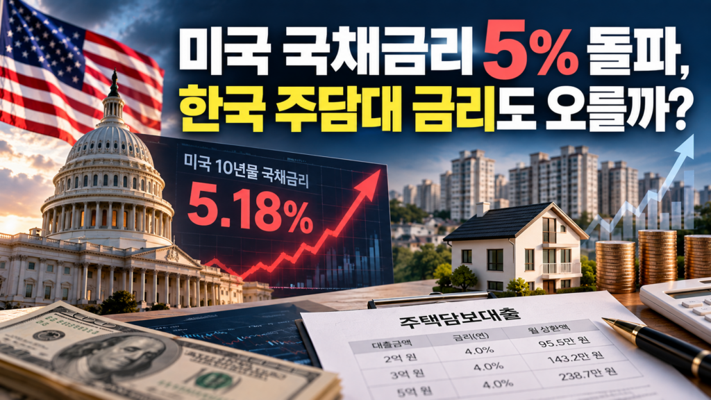 미국 국채금리 상승과 국내 주택담보대출 금리의 관계를 설명하는 이미지