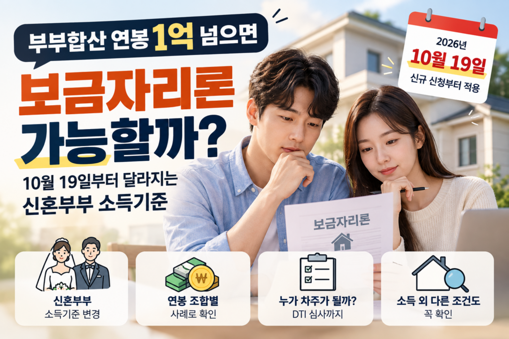 2026년 10월 19일부터 달라지는 신혼부부 보금자리론 소득기준과 부부합산 연봉 1억 초과 신청 가능 여부